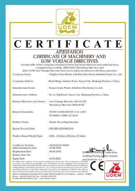 Chine NINGBO LVHUA PLASTIC &amp; RUBBER MACHINERY INDUSTRIAL TRADE CO.,LTD. certifications